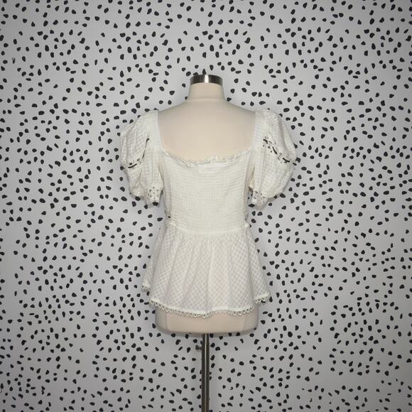 Rahi White Marbella Blossom Puff Sleeve Eyelet Trim Sweetheart Top - Picture 8 of 12